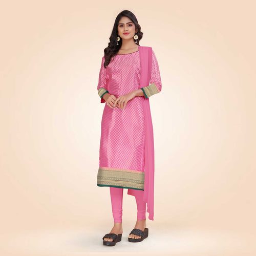 Pink and Navy Blue Women's Premium Silk Chiffon Small Butty Nurse Uniform Salwar Kameez