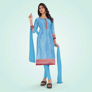 Sky Blue and Crimson Pink Women's Premium Silk Chiffon Small Butty School Uniform Salwar Kameez