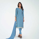 Sky Blue Women's Premium Silk Chiffon Small Butty Institution Uniform Salwar Kameez