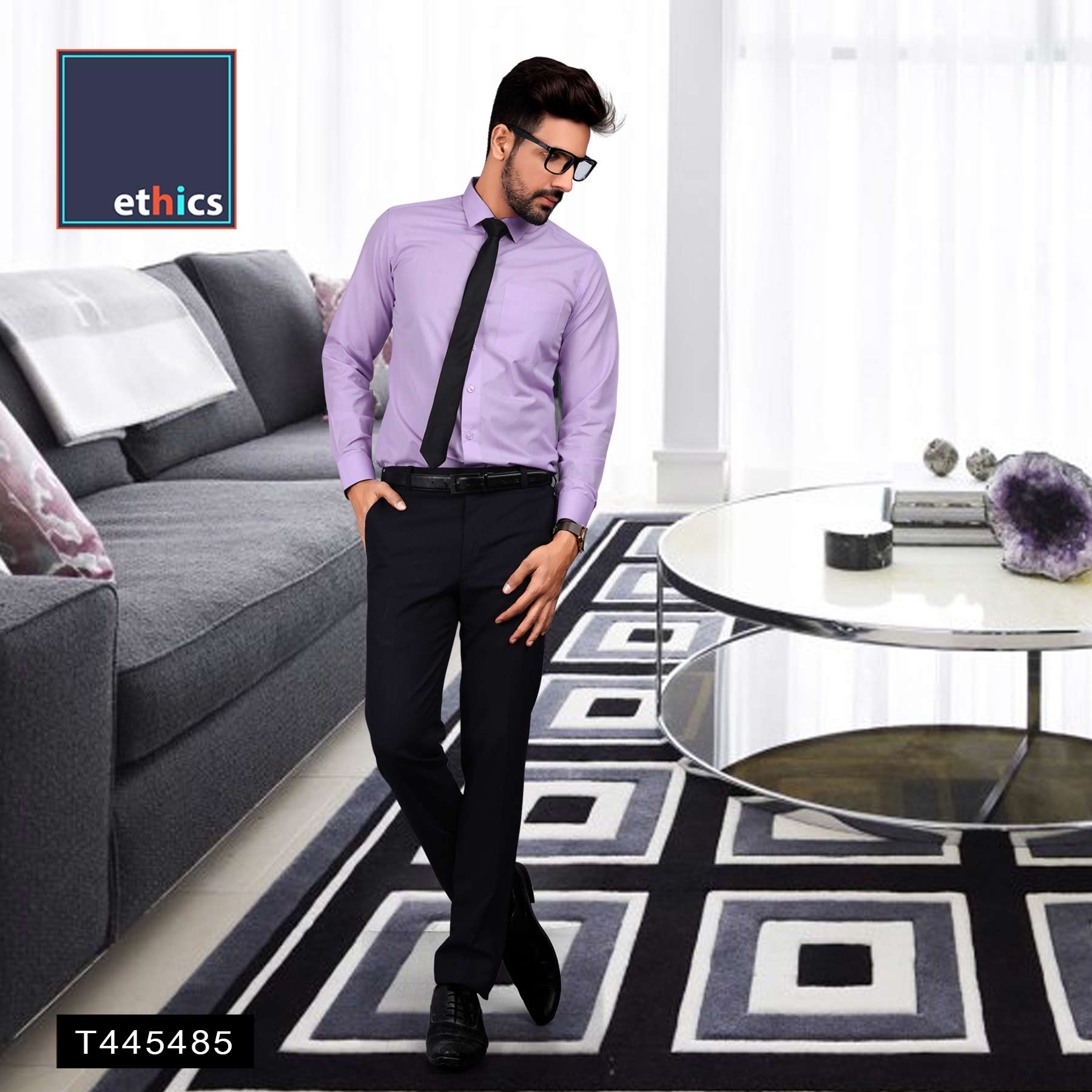 Dressing in a purple shirt, gray pants, a black tie - stock photo 4412000 |  Crushpixel