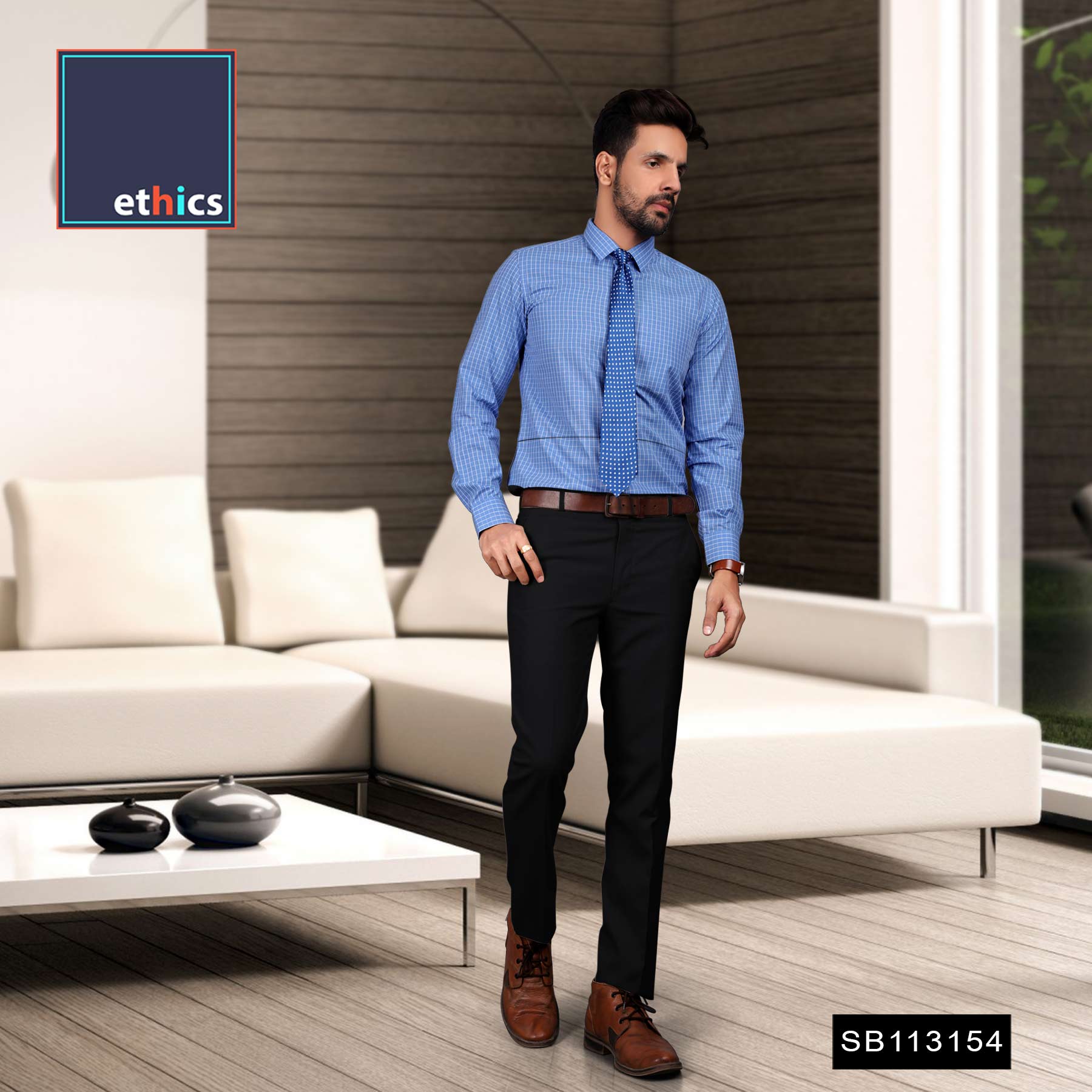 Blue Checked Super Slim Fit Formal Trouser | JB Studio
