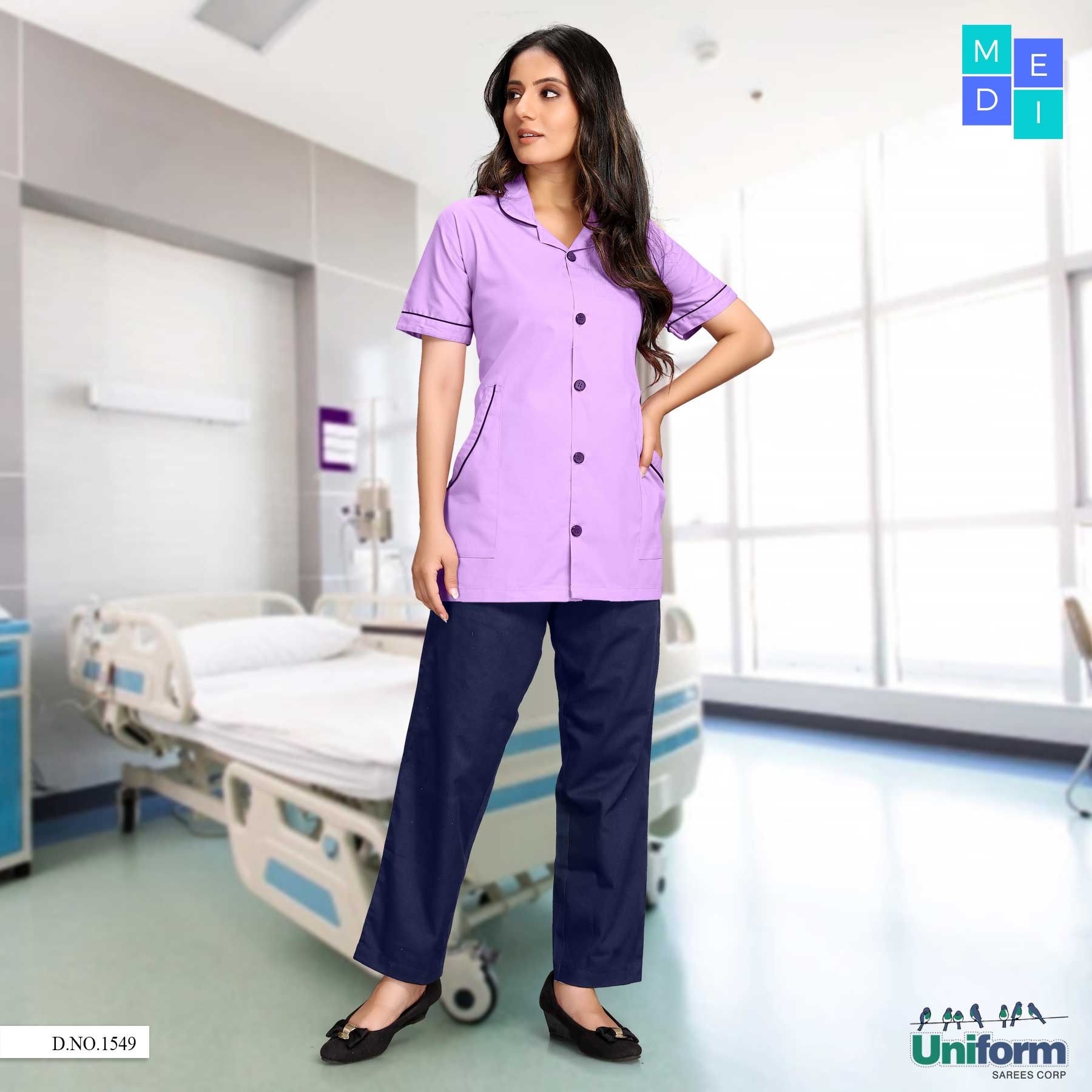 Lavender And Navy Blue Hospital Uniform For Nurses, Clinic Uniforms