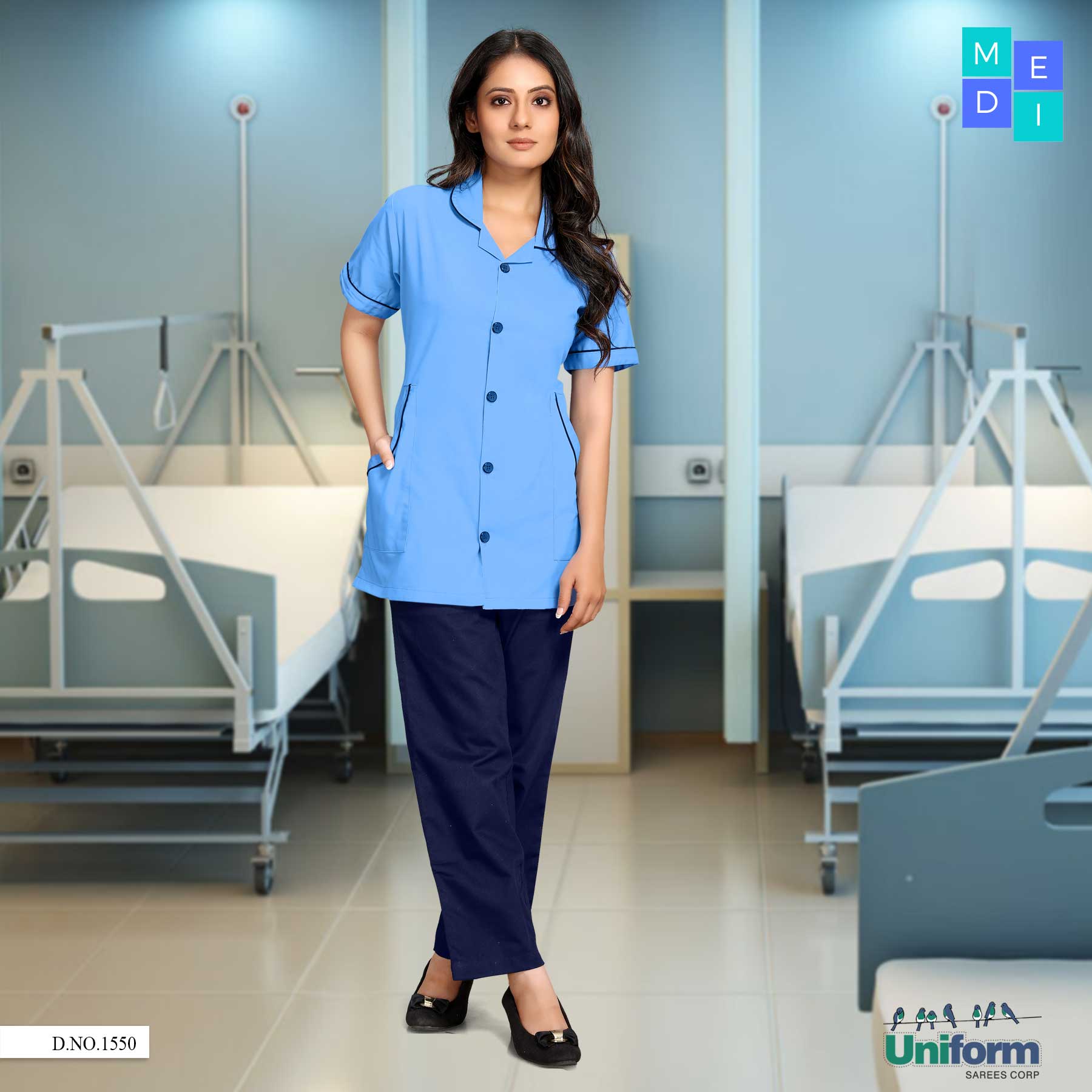 Light Blue And Navy Blue Nurse Dress For Women | Hospital Uniform | Ho–  Uniform Sarees