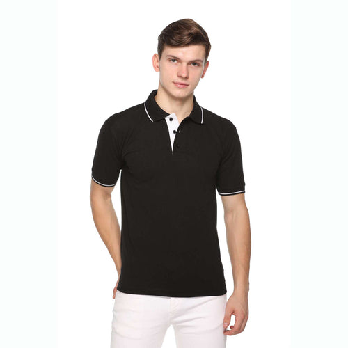 Men's Solid Cotton Blend Regular Fit Polo Neck Half Sleeve Highline T-Shirt