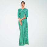 Sea Green Women's Premium Silk Chiffon Ikat Print Resort Uniform Saree