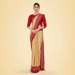 Beige and Maroon Women's Premium Silk Chiffon Small Butty Women's Uniform Saree