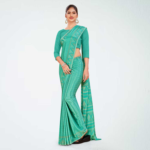 Sea Green Women's Premium Silk Chiffon Ikat Print Resort Uniform Saree