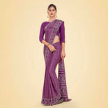 Purple Women's Premium Silk Chiffon Ikat Print Annual Function Uniform Saree