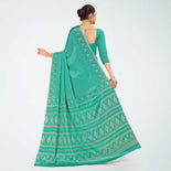 Sea Green Women's Premium Silk Chiffon Ikat Print Resort Uniform Saree