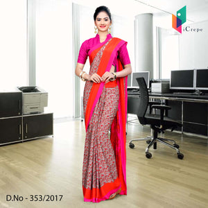 Pink And Grey Italian Crepe Uniform Saree