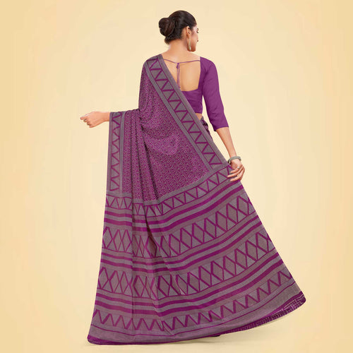 Purple Women's Premium Silk Chiffon Ikat Print Annual Function Uniform Saree