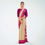 Beige and Lavender Pink Women's Premium Italian Silk Small Butty Receptionist Uniform Saree