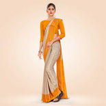 Beige and Maroon Women's Premium Silk Chiffon Small Butty Women's Uniform Saree