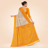 Beige and Yellow Women's Premium Silk Chiffon Small Butty Annual Function Uniform Saree