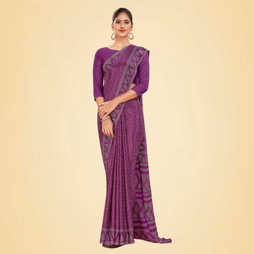 Purple Women's Premium Silk Chiffon Ikat Print Annual Function Uniform Saree