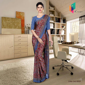 Turquoise And Blue Italian Crepe Silk Corporate Uniform Saree