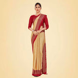 Beige and Yellow Women's Premium Silk Chiffon Small Butty Annual Function Uniform Saree