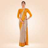 Beige and Maroon Women's Premium Silk Chiffon Small Butty Women's Uniform Saree